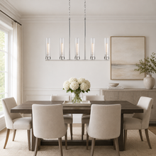 31.5" Andreas Linear Fluted Glass Chandelier in Nickel, Dining Room
