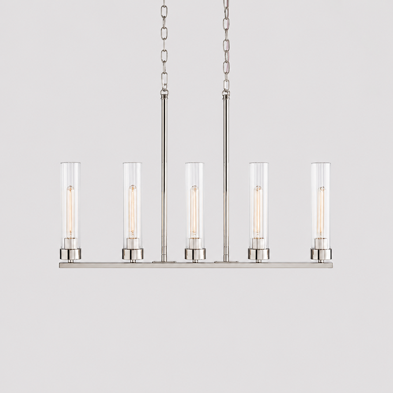 31.5" Andreas Linear Fluted Glass Chandelier in Nickel, Main Light Off