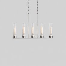 31.5" Andreas Linear Fluted Glass Chandelier in Nickel, Main Light On
