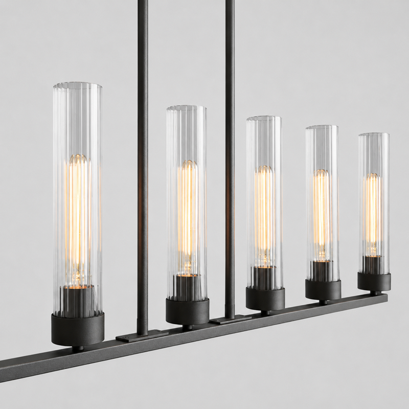 46" Andreas Linear Fluted Glass Chandelier in Black, Body Detail