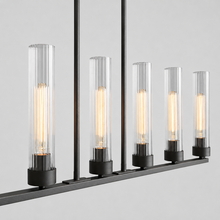 46" Andreas Linear Fluted Glass Chandelier in Black, Body Detail