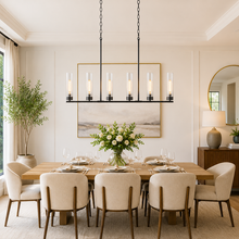 46" Andreas Linear Fluted Glass Chandelier in Black, Dining Room