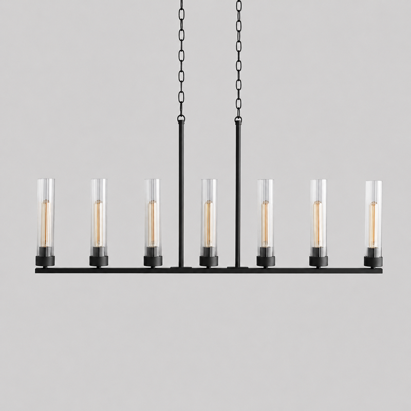 46" Andreas Linear Fluted Glass Chandelier in Black, Main Light Off