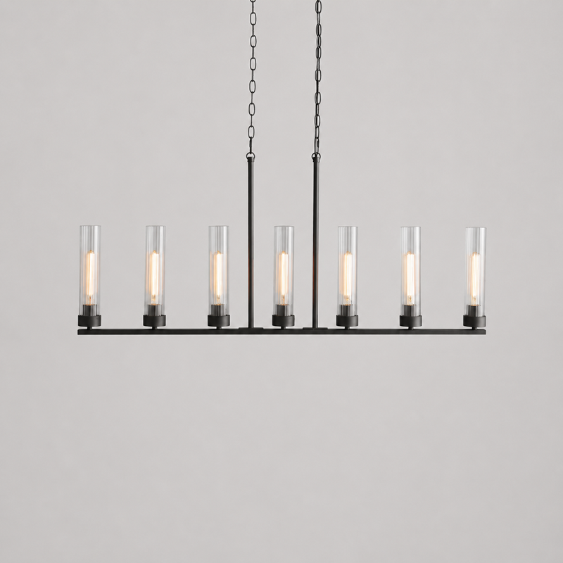46" Andreas Linear Fluted Glass Chandelier in Black, Main Light On