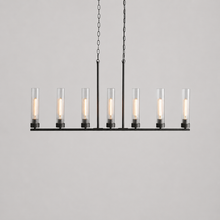 46" Andreas Linear Fluted Glass Chandelier in Black, Main Light On