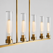 46" Andreas Linear Fluted Glass Chandelier in Brass, Body Detail