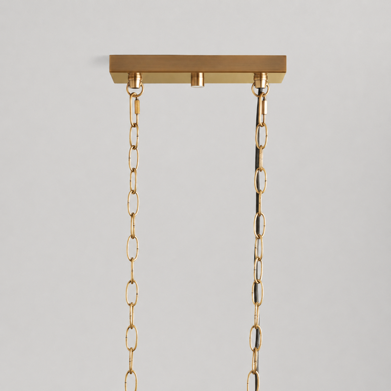 46" Andreas Linear Fluted Glass Chandelier in Brass, Canopy Detail