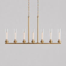 46" Andreas Linear Fluted Glass Chandelier in Brass, Main Light Off
