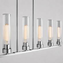 46" Andreas Linear Fluted Glass Chandelier in Nickel, Body Detail