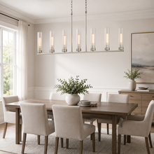 46" Andreas Linear Fluted Glass Chandelier in Nickel, Dining Room