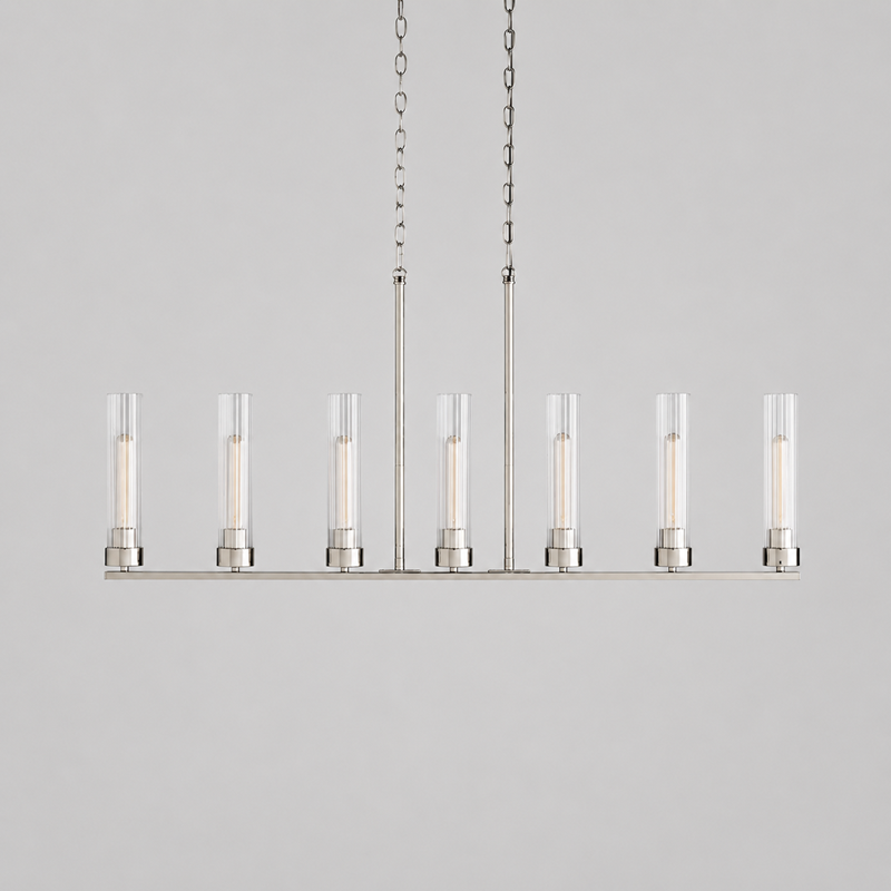 46" Andreas Linear Fluted Glass Chandelier in Nickel, Main Light Off