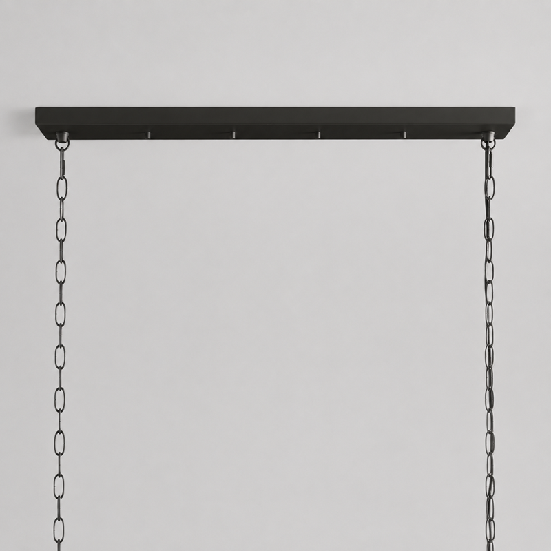 54" Andreas Linear Fluted Glass Chandelier in Black, Canopy Detail