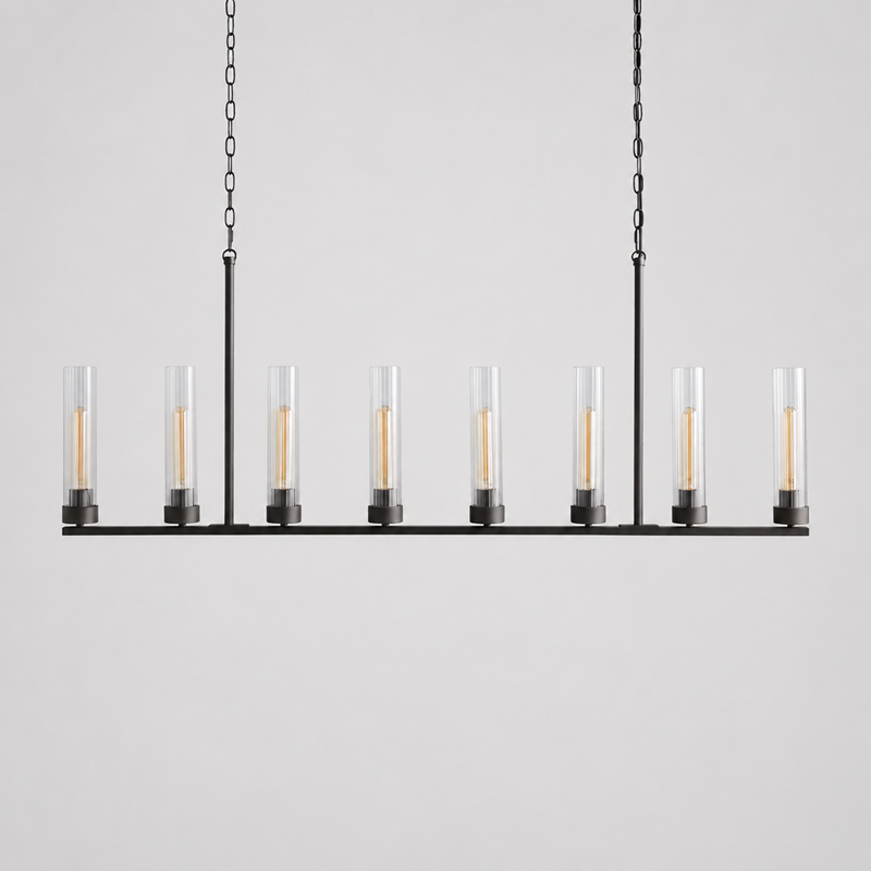 54" Andreas Linear Fluted Glass Chandelier in Black, Main Light Off
