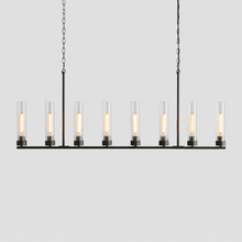 54" Andreas Linear Fluted Glass Chandelier in Black, Main Light On