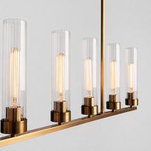 54" Andreas Linear Fluted Glass Chandelier in Brass, Body Detail