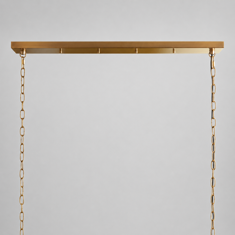 54" Andreas Linear Fluted Glass Chandelier in Brass, Canopy Detail