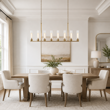 54" Andreas Linear Fluted Glass Chandelier in Brass, Dining Room