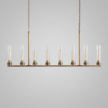 54" Andreas Linear Fluted Glass Chandelier in Brass, Main Light Off