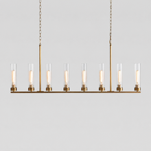 54" Andreas Linear Fluted Glass Chandelier in Brass, Main Light On