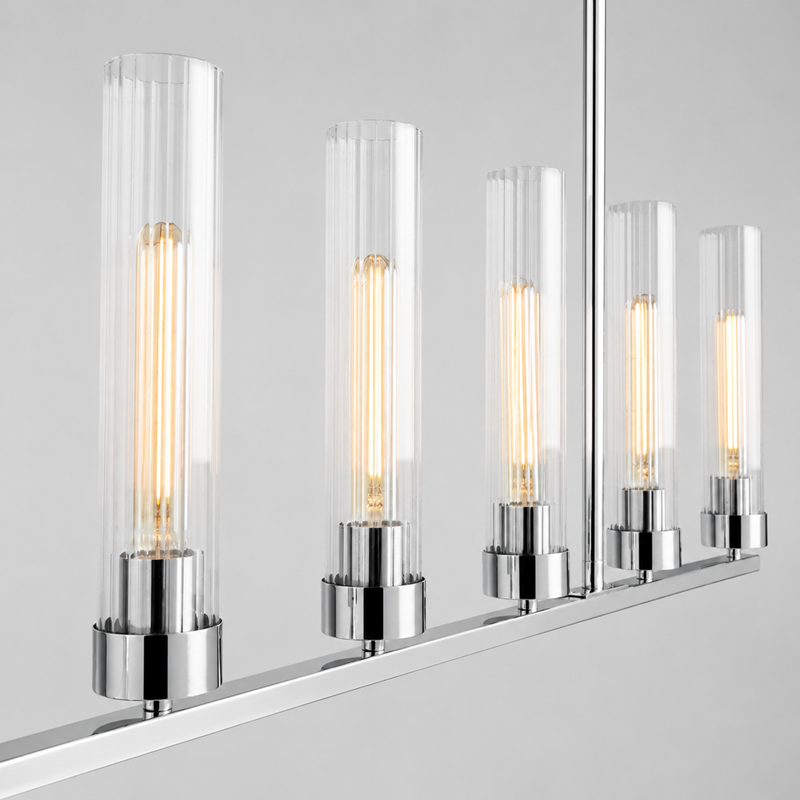 54" Andreas Linear Fluted Glass Chandelier in Nickel, Body Detail