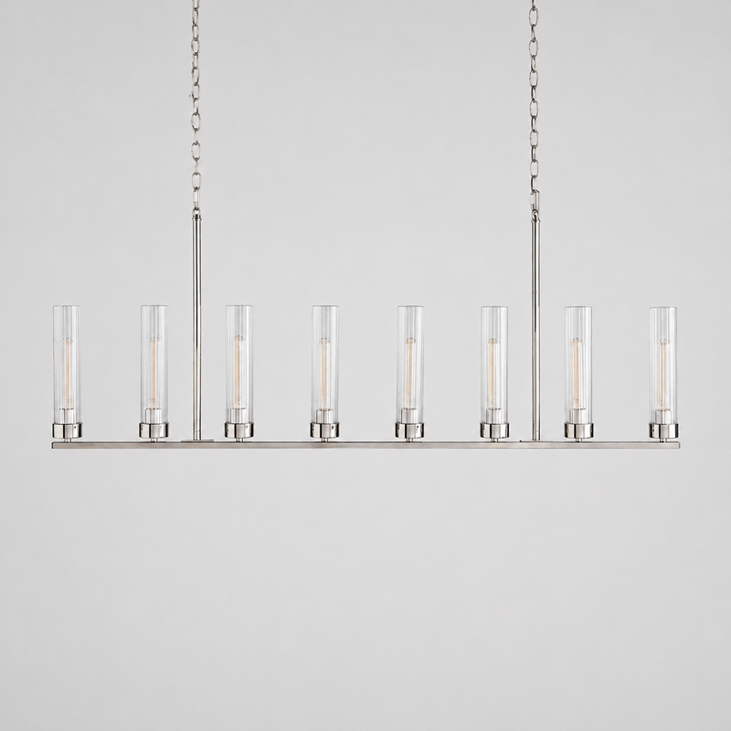 54" Andreas Linear Fluted Glass Chandelier in Nickel, Main Light Off