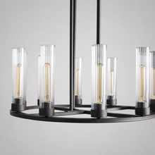 30" Andreas Round Fluted Glass Chandelier in Black, Body Detail