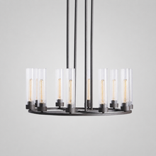 30" Andreas Round Fluted Glass Chandelier in Black, Main Light Off