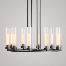 30" Andreas Round Fluted Glass Chandelier in Black, Main Light On