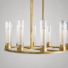 30" Andreas Round Fluted Glass Chandelier in Brass, Body Detail