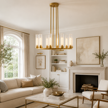 30" Andreas Round Fluted Glass Chandelier in Brass, Dining Room