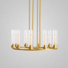 30" Andreas Round Fluted Glass Chandelier in Brass, Main Light Off