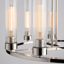 30" Andreas Round Fluted Glass Chandelier in Nickel, Body Detail