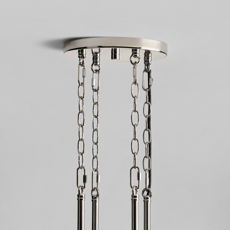 30" Andreas Round Fluted Glass Chandelier in Nickel, Canopy Detail