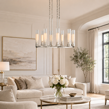 30" Andreas Round Fluted Glass Chandelier in Nickel, Dining Room