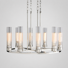 30" Andreas Round Fluted Glass Chandelier in Nickel, Main Light Off