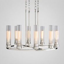 30" Andreas Round Fluted Glass Chandelier in Nickel, Main Light On