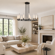 40" Andreas Round Fluted Glass Chandelier in Black, Dining Room