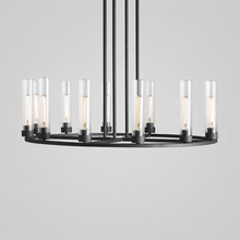 40" Andreas Round Fluted Glass Chandelier in Black, Main Light Off