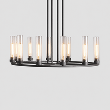 40" Andreas Round Fluted Glass Chandelier in Black, Main Light On