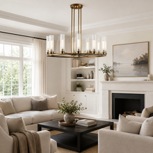 40" Andreas Round Fluted Glass Chandelier in Brass, Dining Room