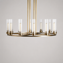 40" Andreas Round Fluted Glass Chandelier in Brass, Main Light Off