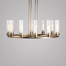40" Andreas Round Fluted Glass Chandelier in Brass, Main Light On