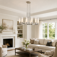 40" Andreas Round Fluted Glass Chandelier in Nickel, Dining Room