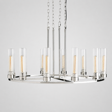 40" Andreas Round Fluted Glass Chandelier in Nickel, Main Light Off