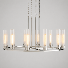 40" Andreas Round Fluted Glass Chandelier in Nickel, Main Light On