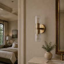 Arcachor Faceted Crystal Wall Lighting in Brass, Main Light Off