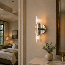 Arcachor Faceted Crystal Wall Lighting in Nickel, Main Light On