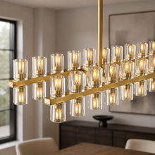 Arcachor Rectangular Faceted Crystal Chandelier in Brass, 54", Body Detail