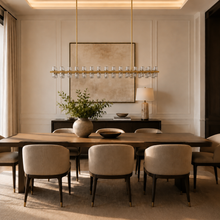 Arcachor Rectangular Faceted Crystal Chandelier in Brass, 54", Main Light Off