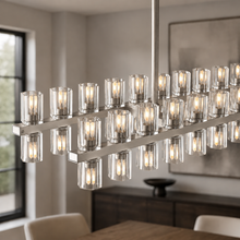 Arcachor Rectangular Faceted Crystal Chandelier in Nickel, 54", Body Detail